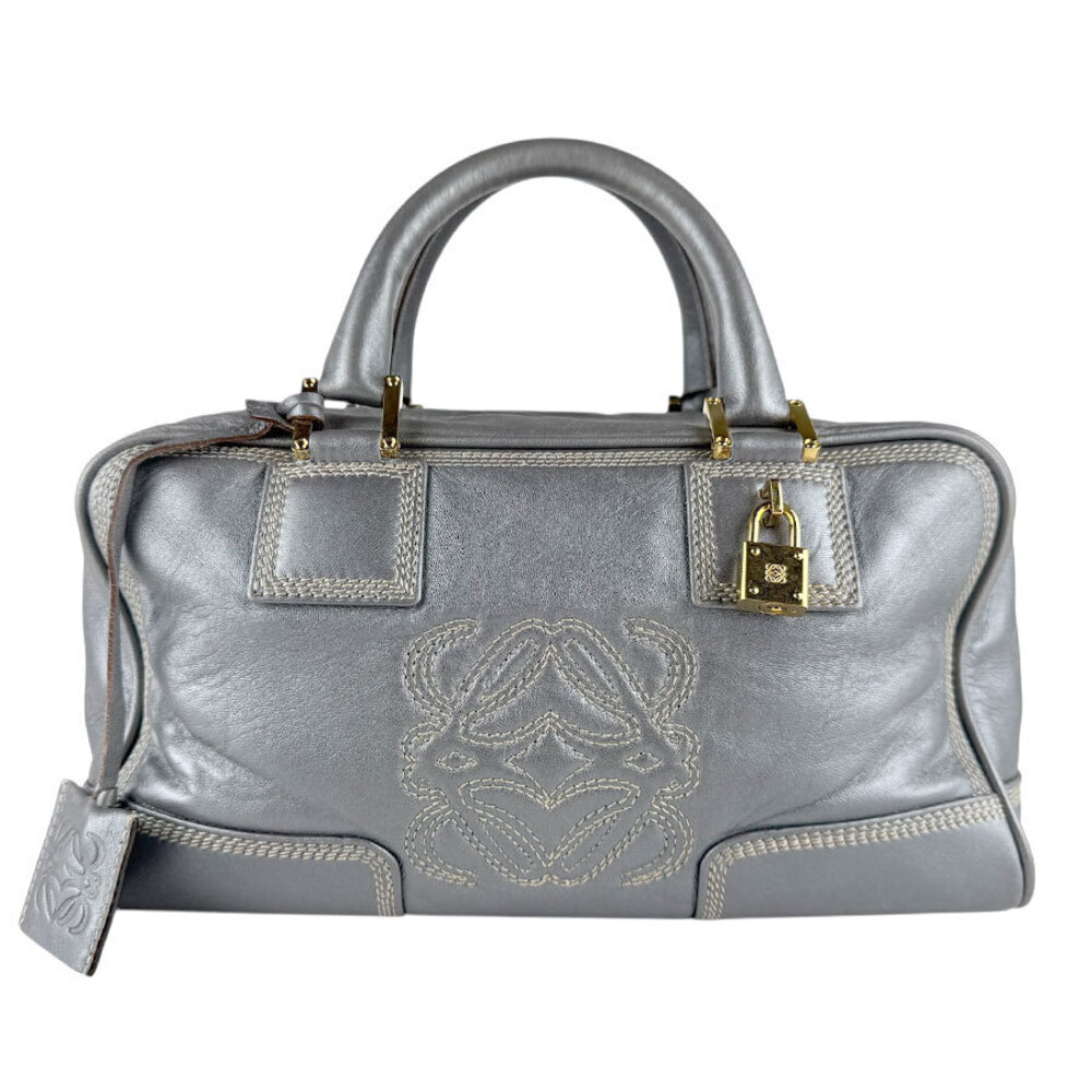 Loewe Amazona Leather Handbag Metallic Gray